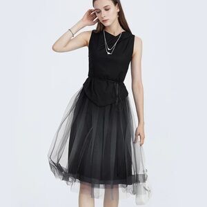 Stacked Neckline Mesh Sleeveless Dress (NWOT)